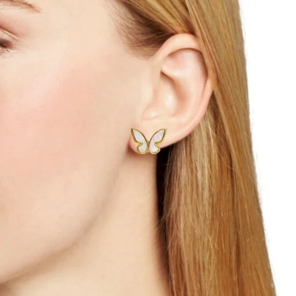 NEW Kate Spade Mother of Pearl Flutter Butterfly Stud Earrings Gold Cream w/ BOX - Picture 4 of 7